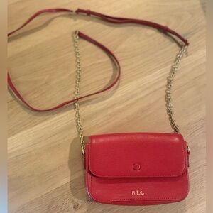 Ralph Lauren Red Bag with Gold Chain and Leather Adjustable Strap
